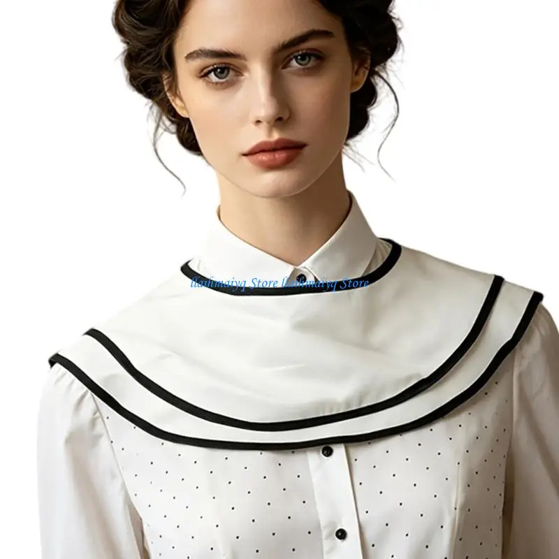 573B Collar Insert for Sweater Layering, Detachable Faux Shirt Collar with Front Button Detail and Clean Pointed