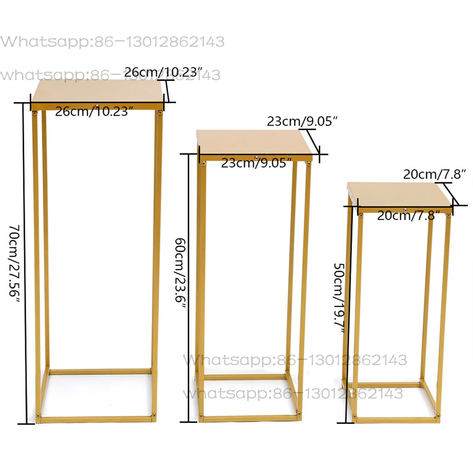 A set of 3 square metal flower racks and plant racks