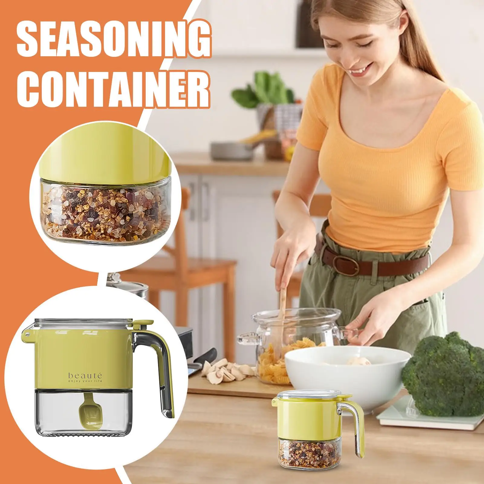 

Банка для сахара, коробка для приправ с крышкой и ложкой, герметичная канистра для хранения порошка, кухонный обеденный стол, кладовая, организация