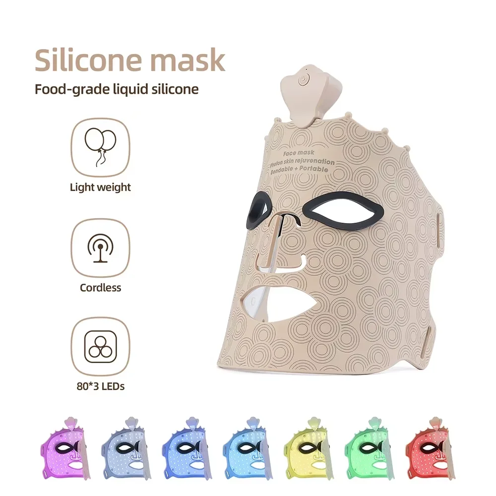Máscara facial de silicone para fototerapia com luz LED