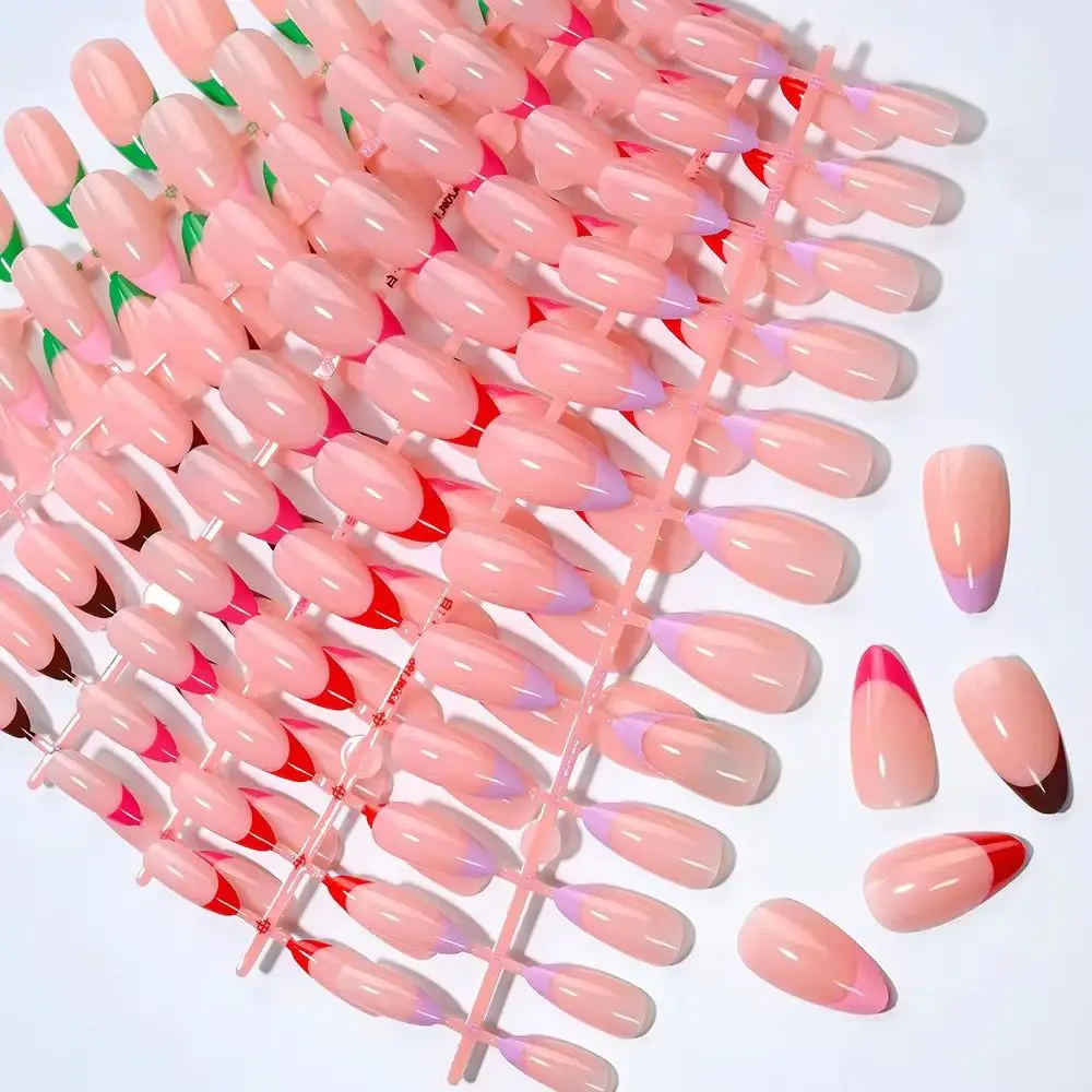 144Pcs Full Cover Pre-shaped False Nails Short French Almond Nail Tips Perfect for Gel Nail Acrylic Nails & Quick Nail Extension