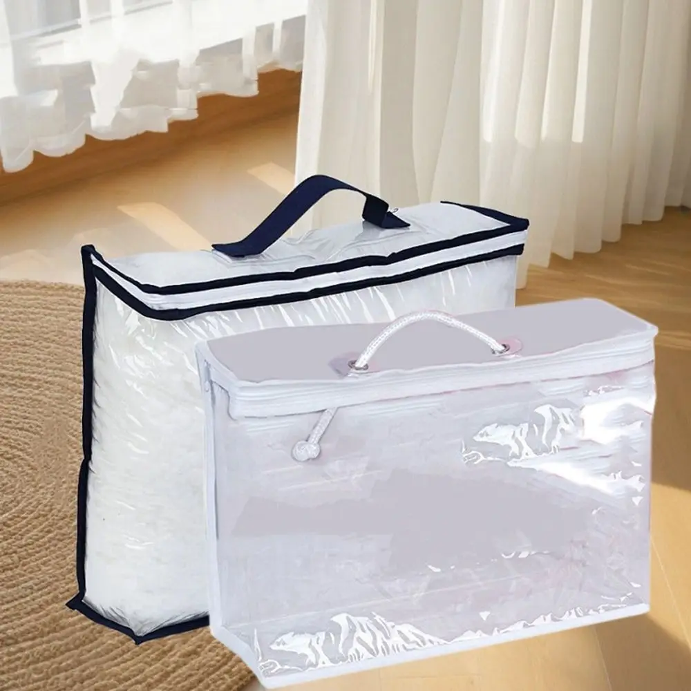 Transparent Quilt Pillow Storage Bags Waterproof Foldable Moving Bedding Packing Bag Dustproof with Handle