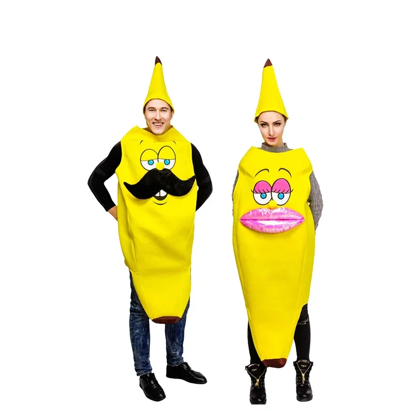

Adult Couple's Parody Banana Cosplay Costume, Funny Fruit Role-playing Family Party Disguise Outfit Halloween Party Costume