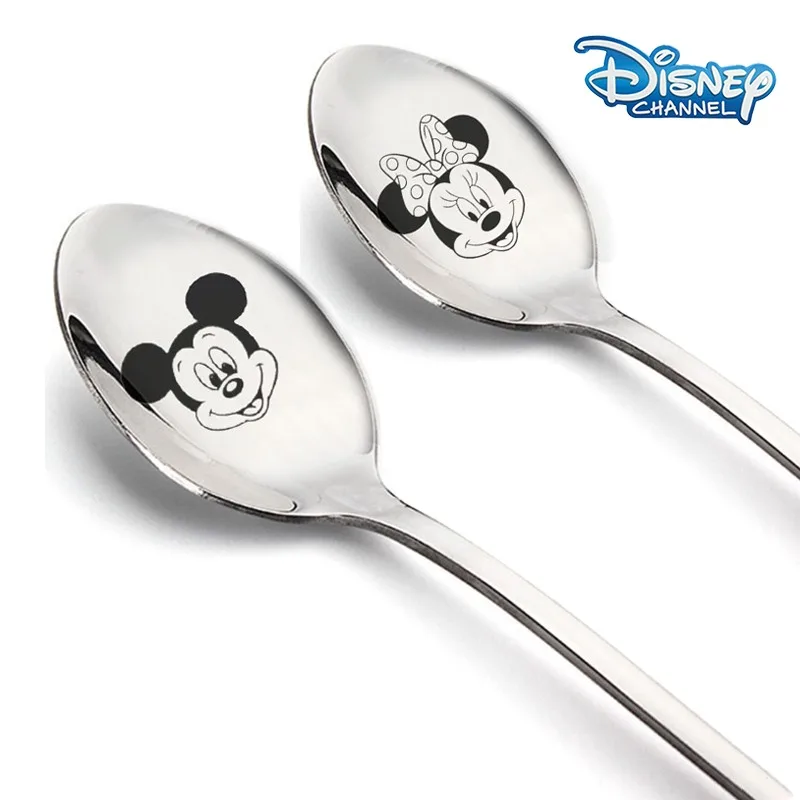 Mickey Minnie Mouse Spoon Stainless Steel Disney Donald Duck Cute Cartoon Pattern Cutlery Ice Cream Pudding Spoons Birthday Gift