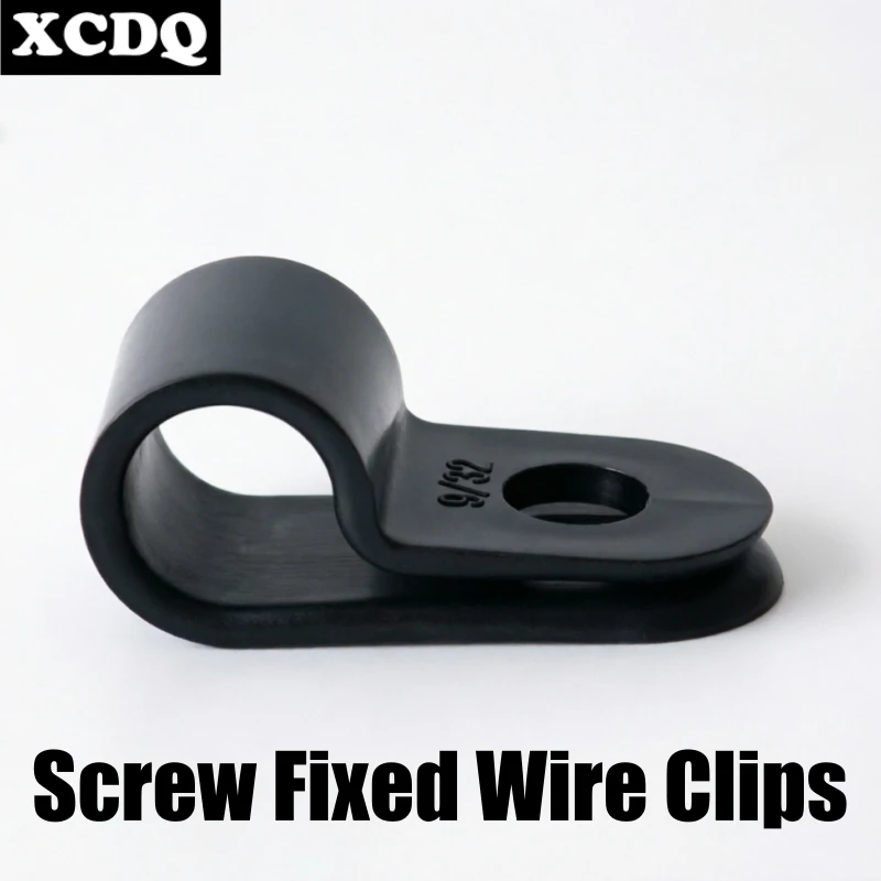 100PCS CC-1.5S PA66 Nylon R-Type P Clip Cable Clamp Fits 7mm Wire Screw Mount Electrical Cord Hose Line Management Fix P Clip
