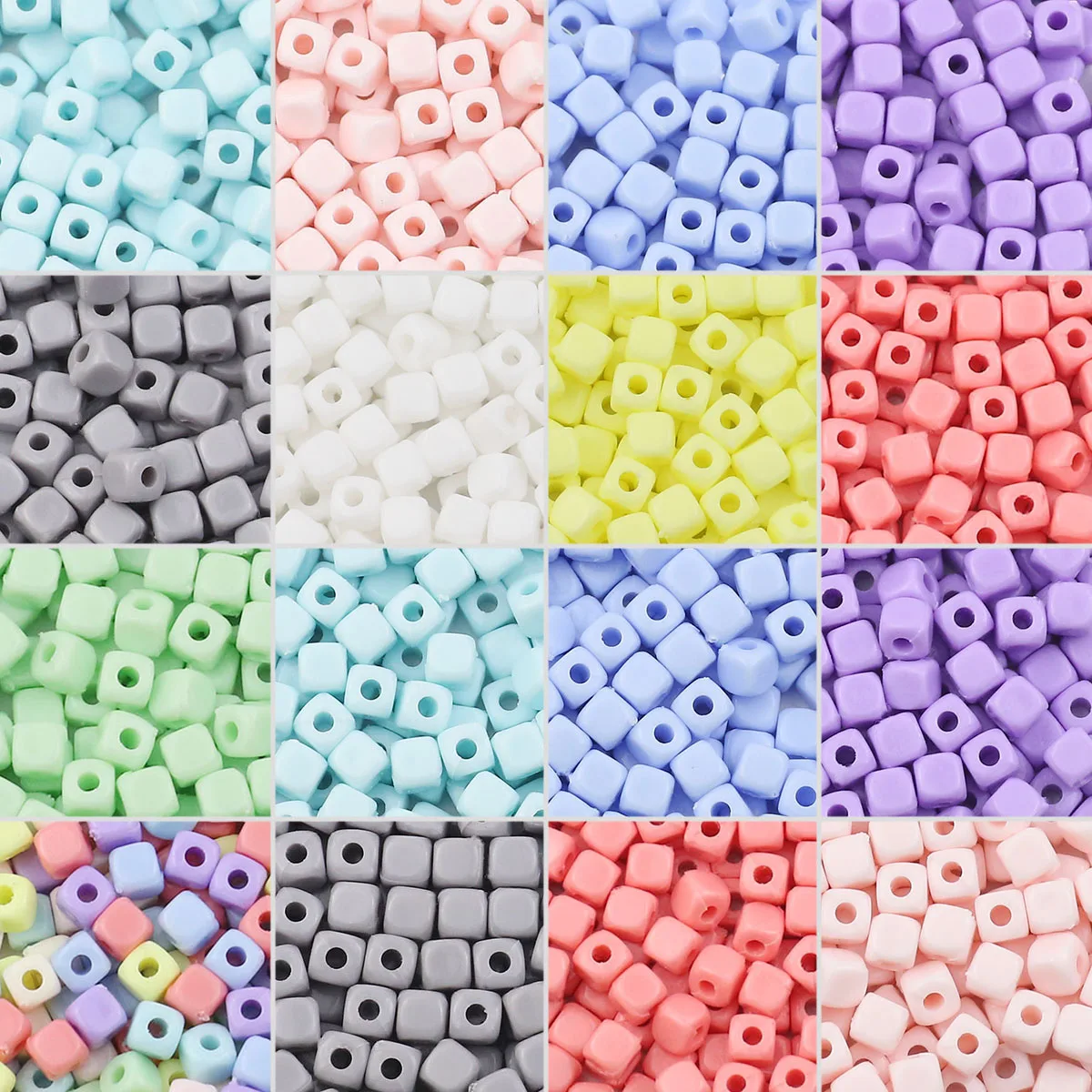 4mm Cube Multicoloured Acrylic Beads Spacers Loose For DIY Jewelry Making Handmade Findings Love Bracelets Neckalce Accessories