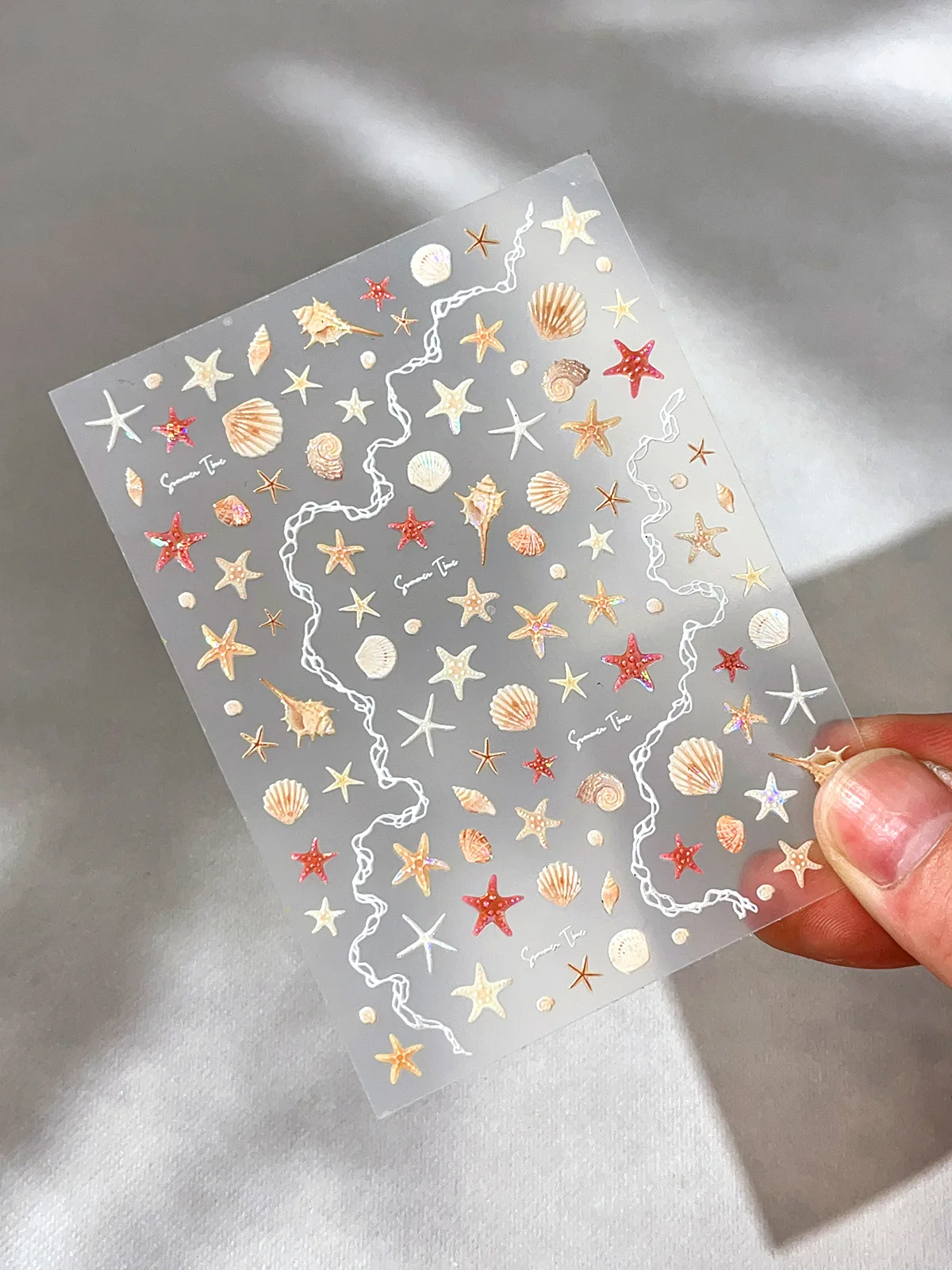 조개껍질 불빛 불가사리 조개껍질 네일 스티커 귀여운 불가사리 장식 스티커 네일아트 DIY 3D 셀프 접착 여름 매니큐어 데칼