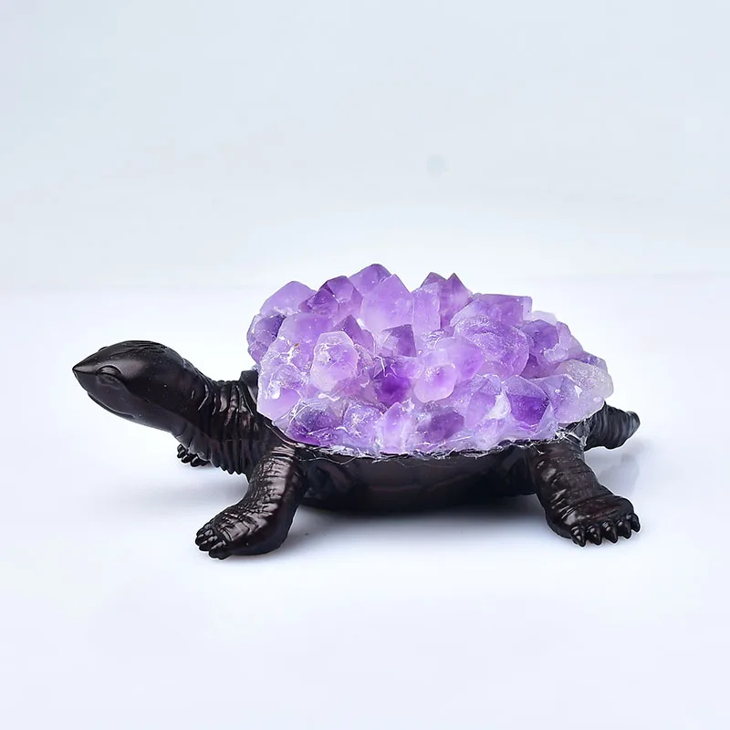 

1PC Natural Tortoise Amethyst Cluster Irregular Mineral Healing Stone Cpper-colored Make Purple Gem Raw Quartz Crafts diy Gifts