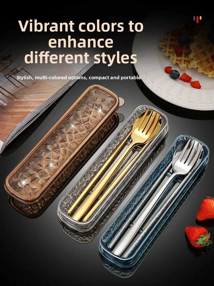 Juego de Cubiertos Portátil de Acero Inoxidable 304 para Viaje, Limpio e Higiénico, con Palillos, Tenedor y Cuchara para Comer Fuera, Fácil de Transportar