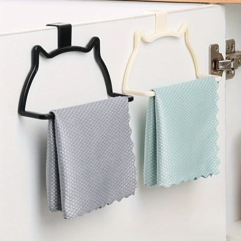 Adorable Cat-Shaped Towel Holder - No-Drill, Single Rod Design for Bathroom & Kitchen - Durable Plastic Storage Rack
