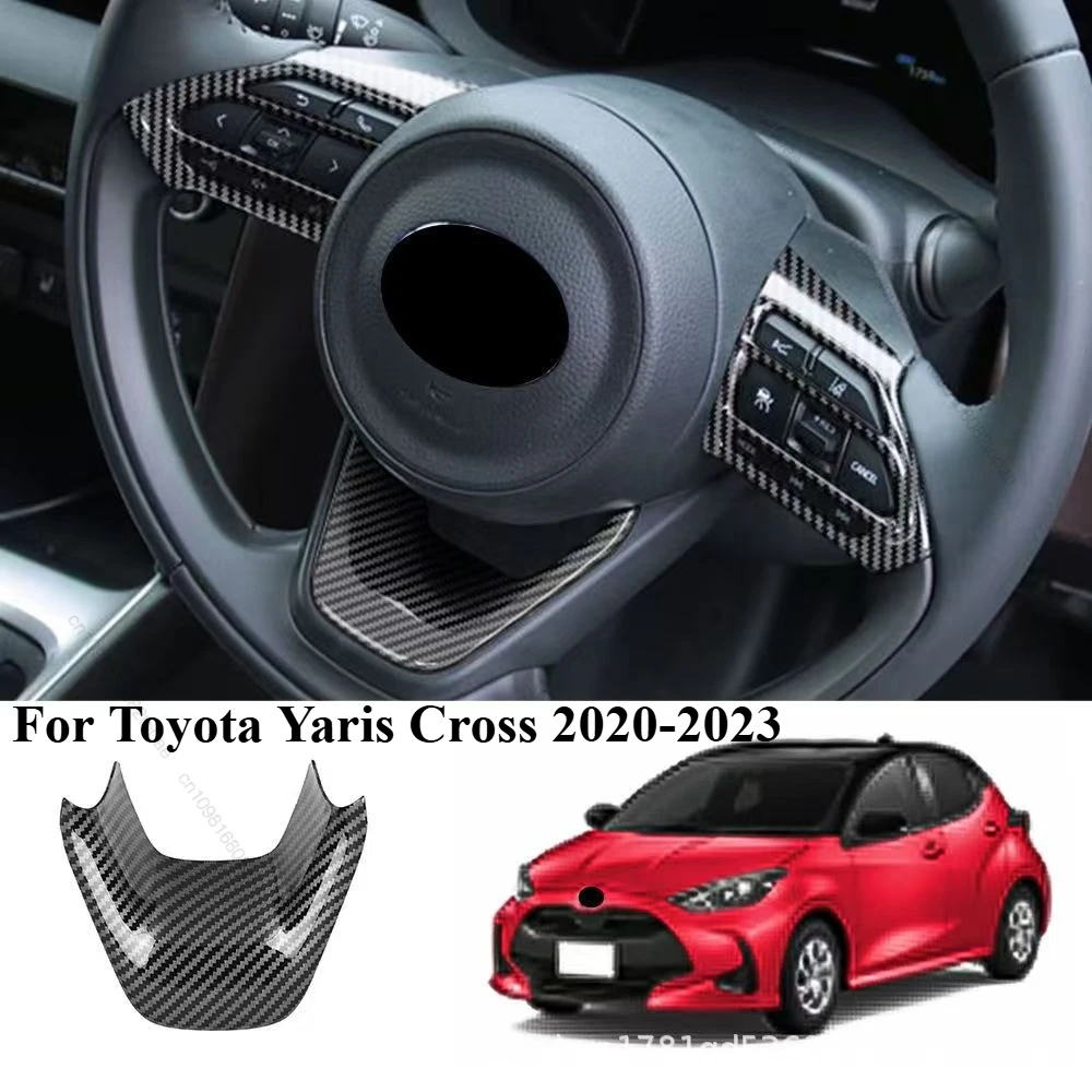 

For Toyota Yaris Cross 2020 2021 2022 2023 CarbonFiber Car Steering Wheel Panel Cover Trim Decorate Frame Sticker Accessories