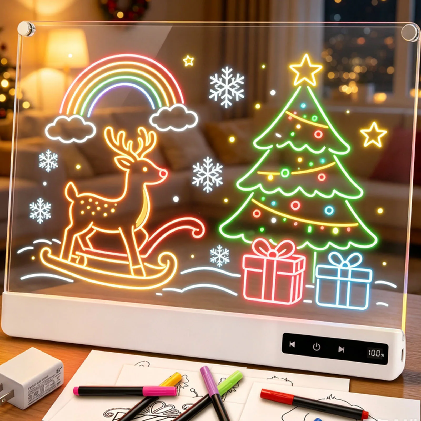 子供用ライトアップledお絵かきボード-充電式グローお絵かきパッド-8色モード-消せる汚れのないライティングタブレット
