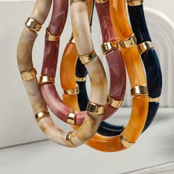 New Colorful Acrylic Big Bamboo Tube Bracelet Necklace for Women Men Vintage Stackable Choker Statement Jewelry Set Gifts