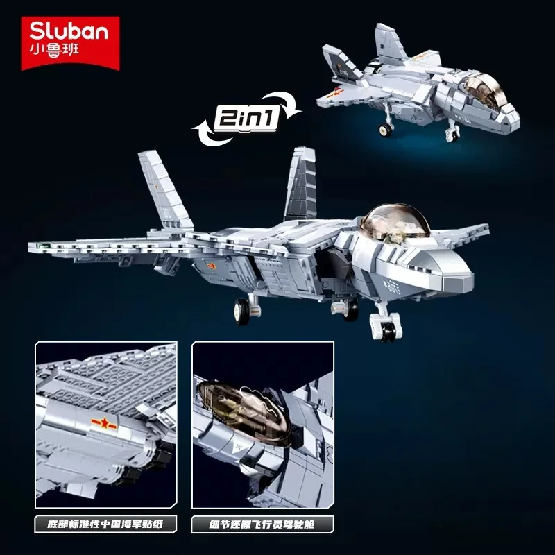 Sluban Military Series Building Blocks Stealth Fighter 2-in-1 DIY Model Boy Educational Toy Puzzle Model Car Birthday Brick Gift