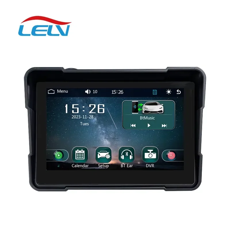 Lelv Portable Motorcycle Tpms Tire Pressure Dvr Dual Camera 1080p Touch Screen Bt Motorcycle Gps Wireless Carplay Android