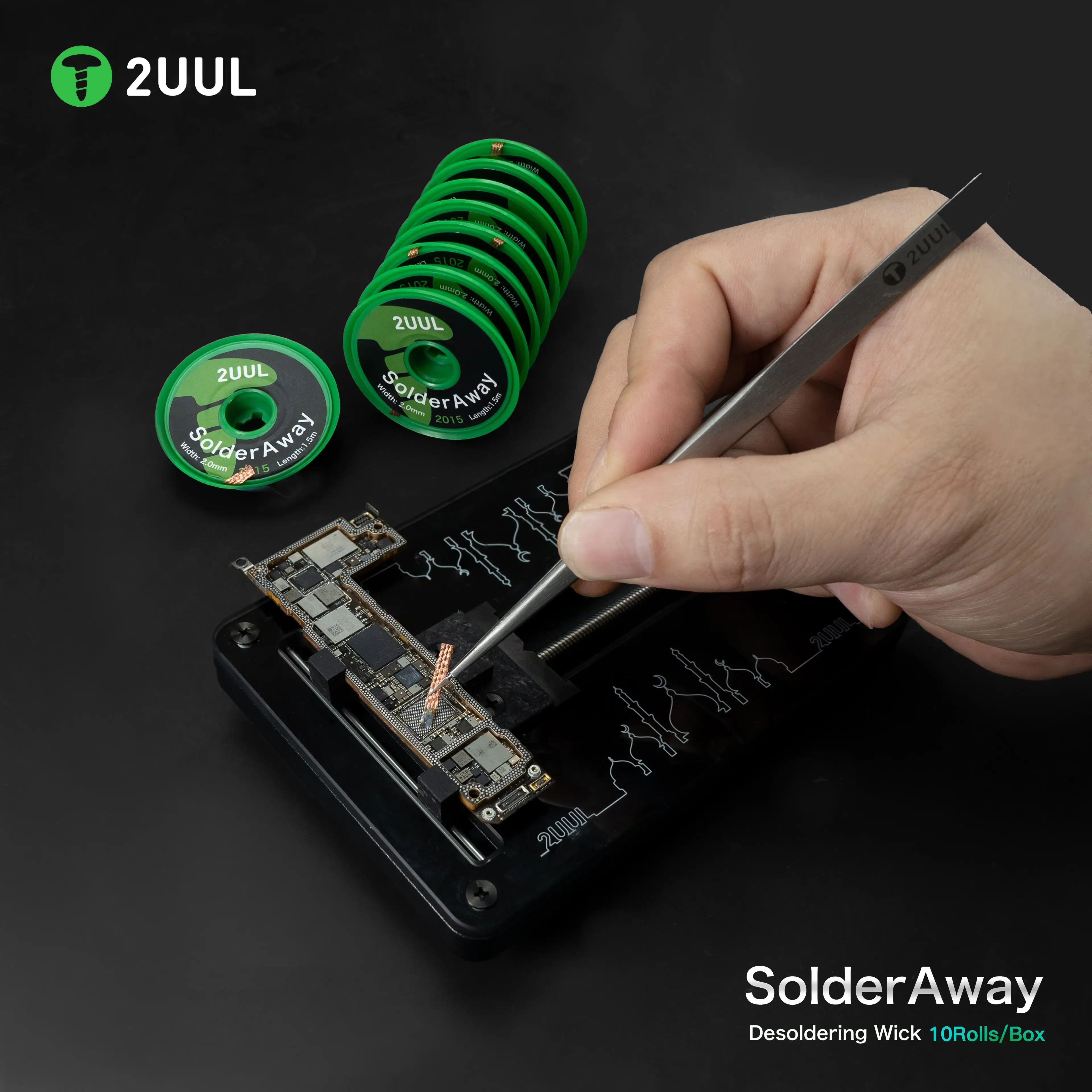 2UUL DW11 Solder Away Desoldering Wick 2015 10 Rolls/BOX For Mobile Phone PCB Motherboard Welding Clean Desoldering Braid Tools