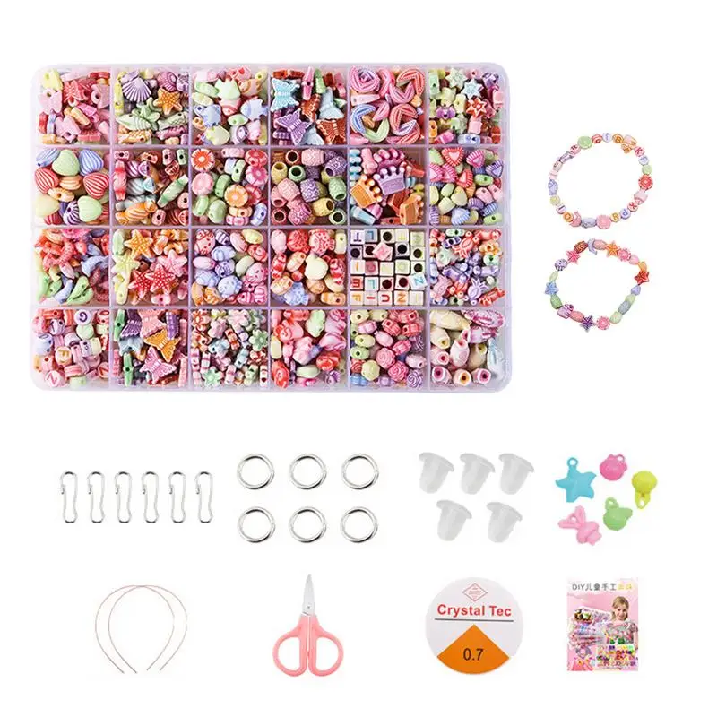 

Bracelet Making Kit DIY Beads For Jewelry Making Colorful Beads For Girls Art And Craft Bracelets Hair Hoop Toy For Age 4 5 6