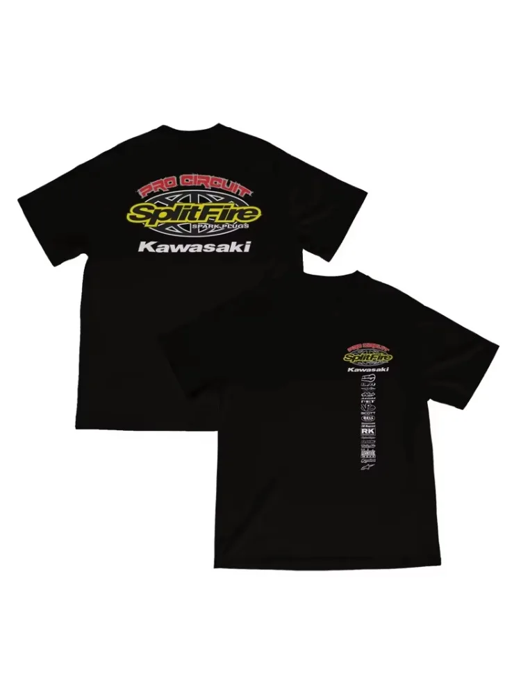 AliExpress 2025 Summer New retro Kawasaki letter graphic printed cotton T-shirt outdoor loose short-sleeved men's and women's sport top