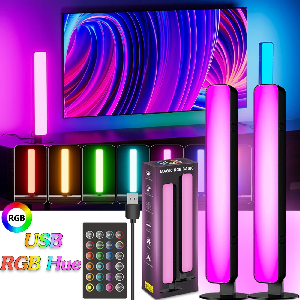 USB RGB LED Light Bars Desktop Atmosphere Lamp TV Backlights Music Sync Ambient Lamp 24Key Remote Control for Gaming Room Decor