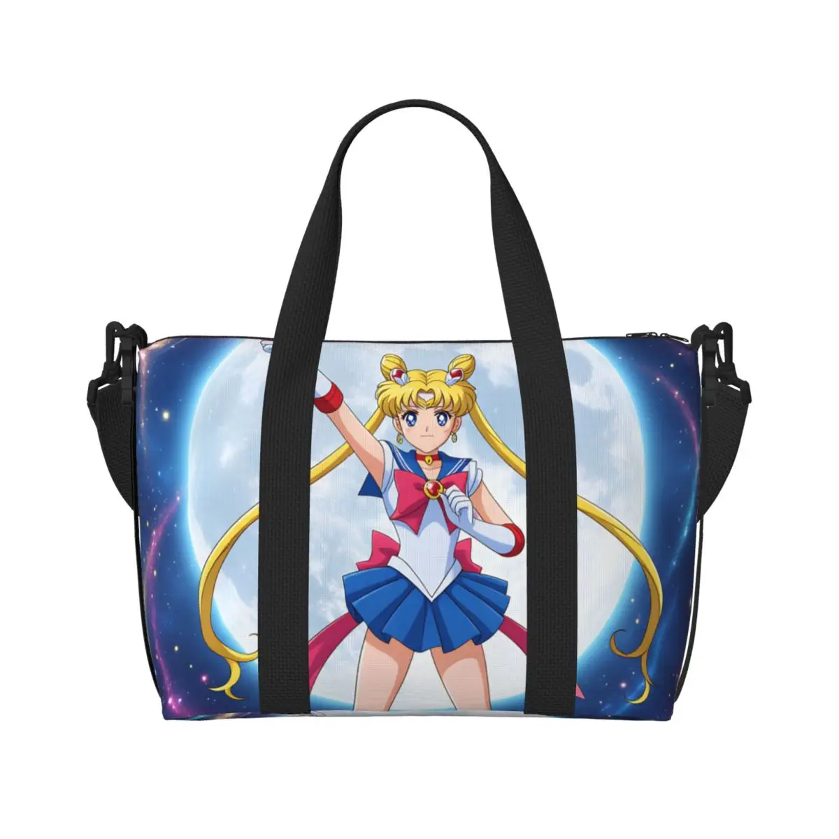 Benutzerdefinierte S-Sailors Moons Tragetasche für Damen, große Kapazität, Comic-Cartoon-Vintage-Druck, Strand-, Fitness-, Schulter- und Reisetasche