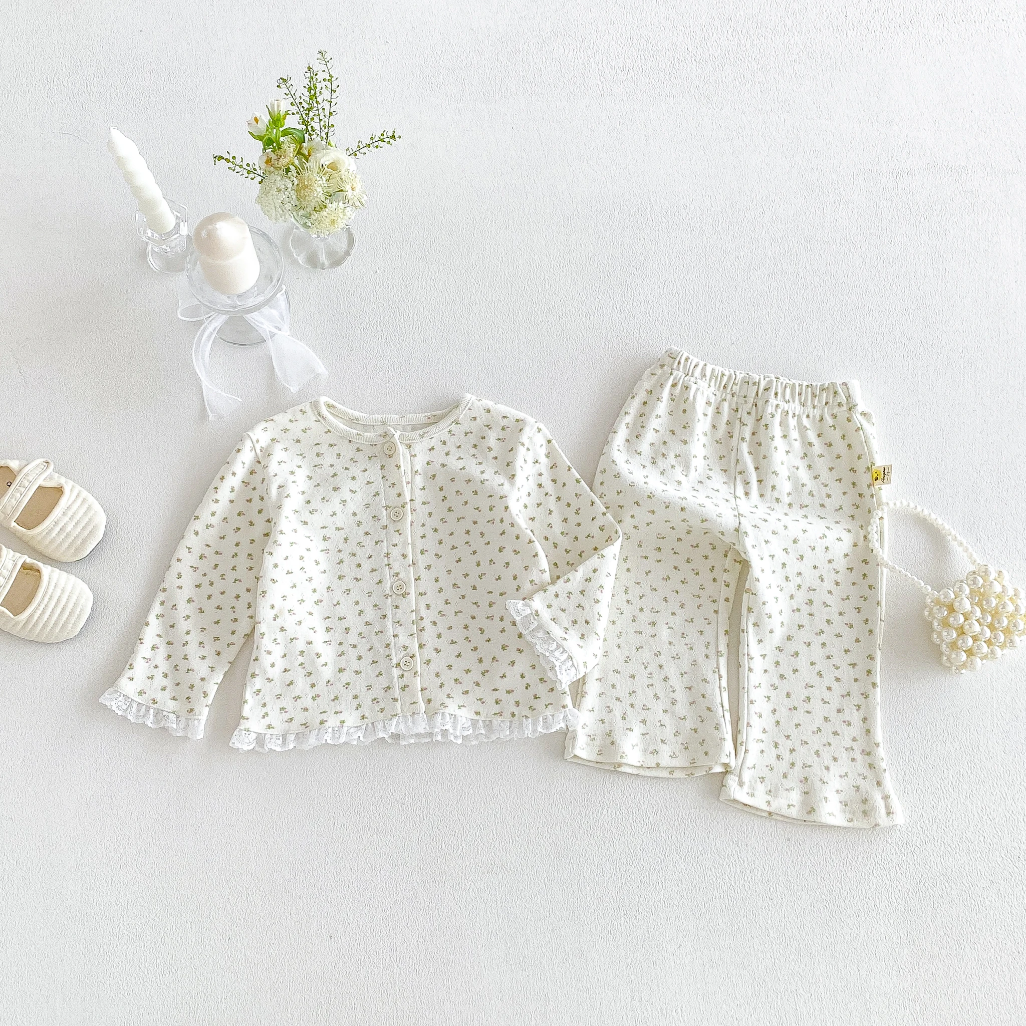 Infant and toddler home wear set, autumn style, girls' long sleeve floral two-piece outfit