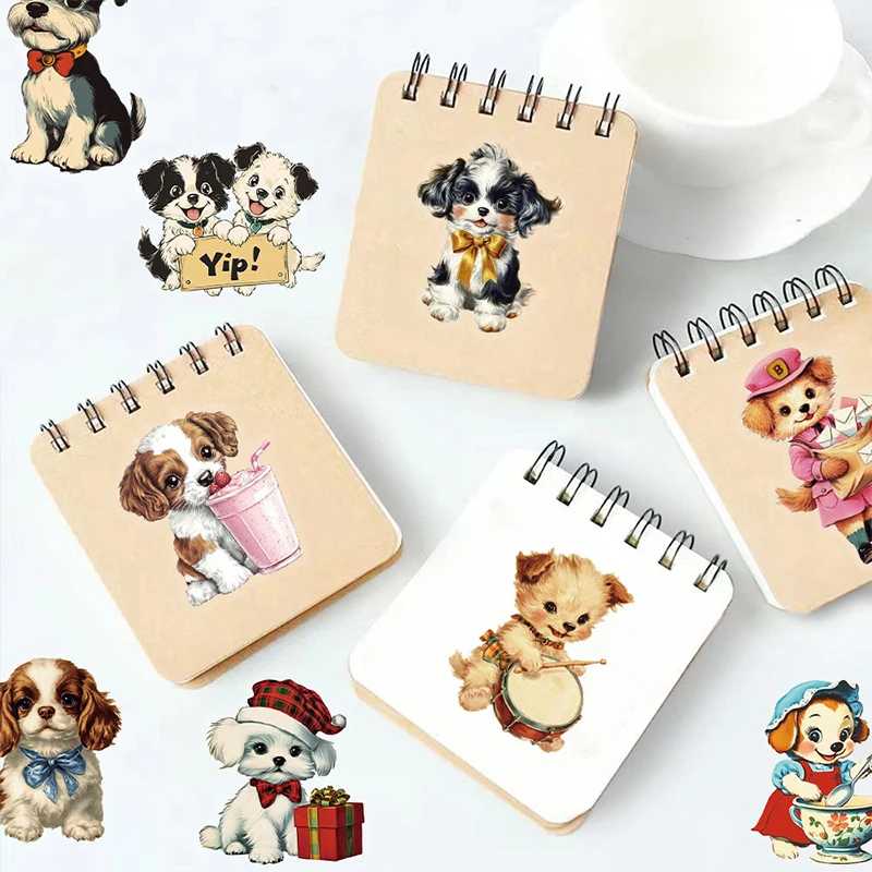 50 個かわいいレトロな犬ステッカー子供 DIY 文具箱ハンドバッグラップトップギターヘルメット自己粘着装飾デカールおもちゃギフト