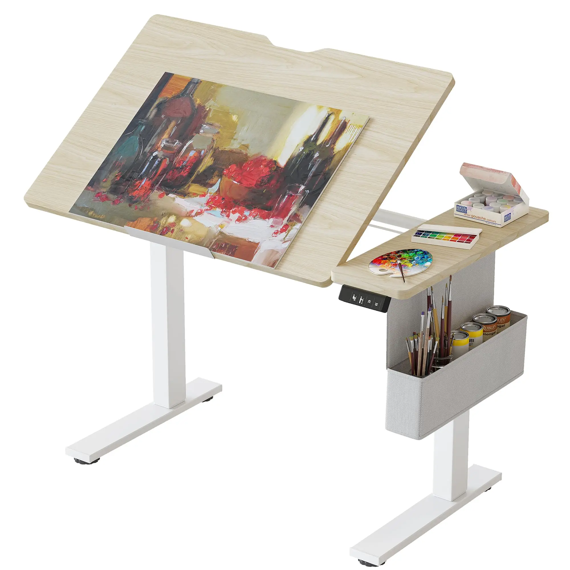Electric Drafting Table 60° Tilt Drawing Desk With Storage, 43*23.6
