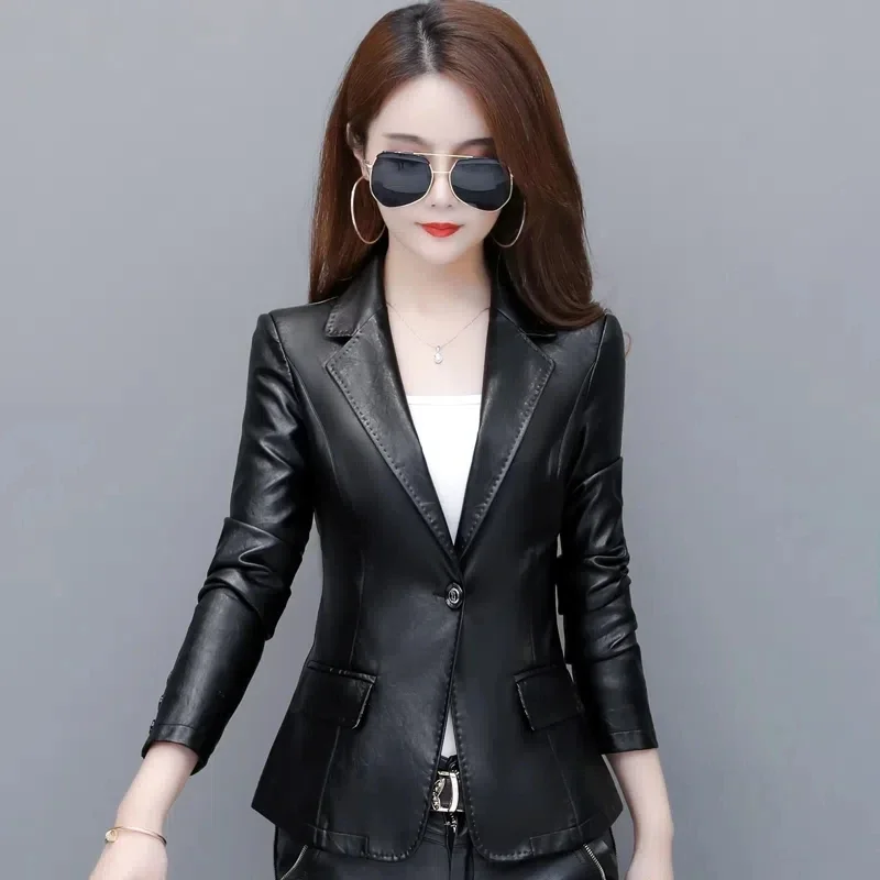 New Women\'s Leather Jacket 2023 Spring Motorcycle Leather Jacket Women Leather Suit Female Short Jacket Blazer Outerwear M-5XL