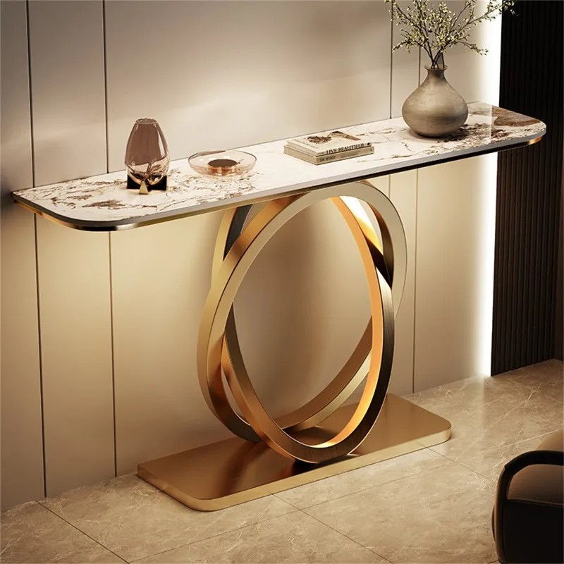

Modern light luxury entrance table, rock slab against the wall, modern simple corridor, strip case, aisle entry is opposite the