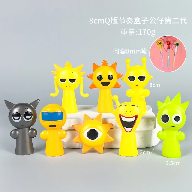 8 buah Anime Kawaii kotak Beat Sprunki Pvc Gambar 8cm permainan periferal boneka Model kamar tidur ruang tamu dekorasi ornamen hadiah baru