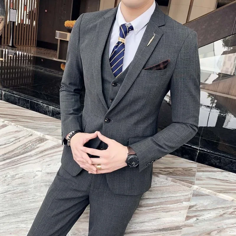 New Fashion Suit Suit Men\'s Suit Three-piece British Casual Business Wedding Dress Slim Groom Trend  Blazers Costume Homme