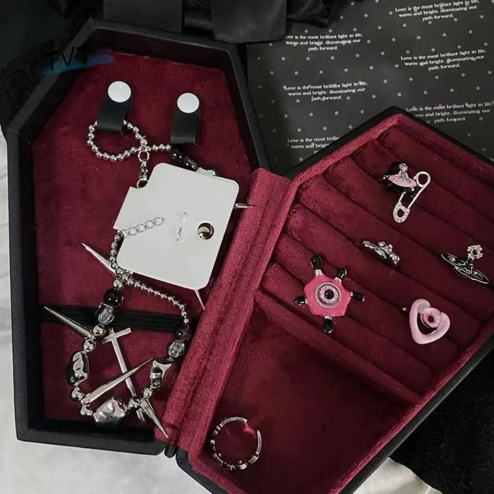 

Gothic Coffin Jewelry Box Display Case Velvet Halloween Gift Packaging Box Trinkets Storage Leather Portable Jewelry Organizer