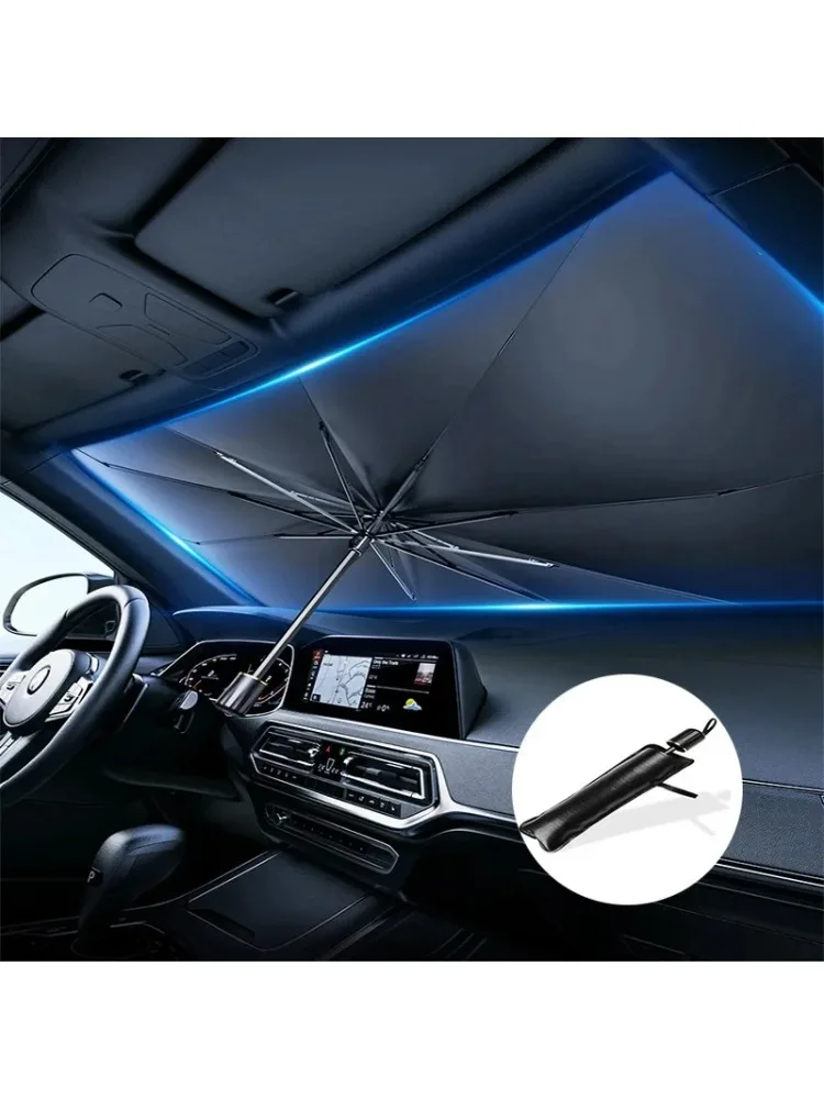 ​​Car Windshield Sun Shade - Silver Foldable UV Resistant Sun Visor with Adhesive​​