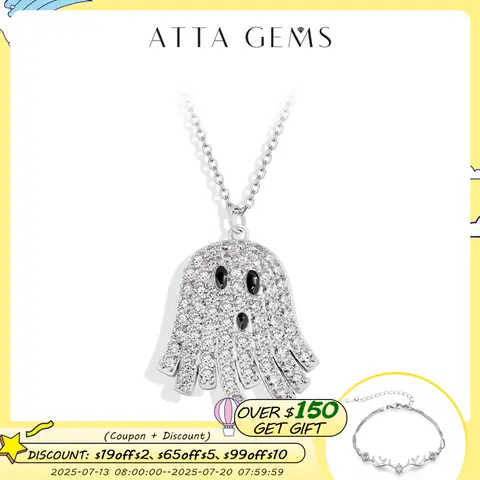 Attagems Ghost Full Moissanite 목걸이 DVVS1 925 스털링 실버 18K 골드 도금 forWomen 남자 휴일 액세서리 파티 쥬얼리
