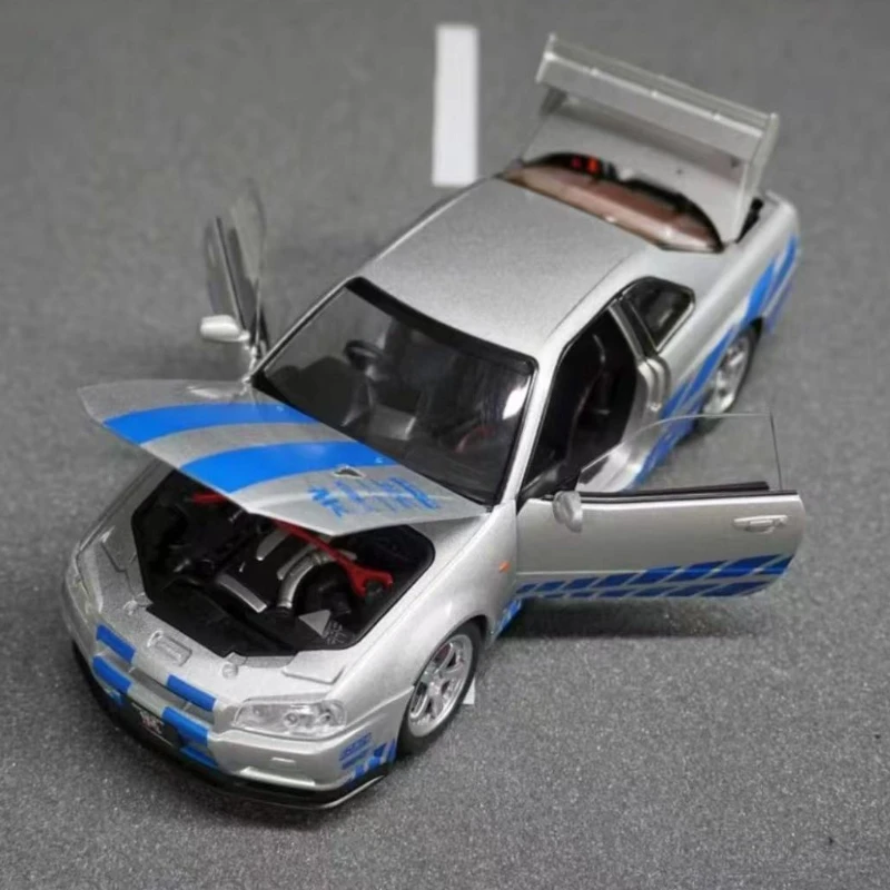 1/24 닛산 스카이라인 GTR-R34 속도와 열정 합금 자동차 모델 소리와 빛 어린이 장난감 생일 선물 프리미엄 컬렉션