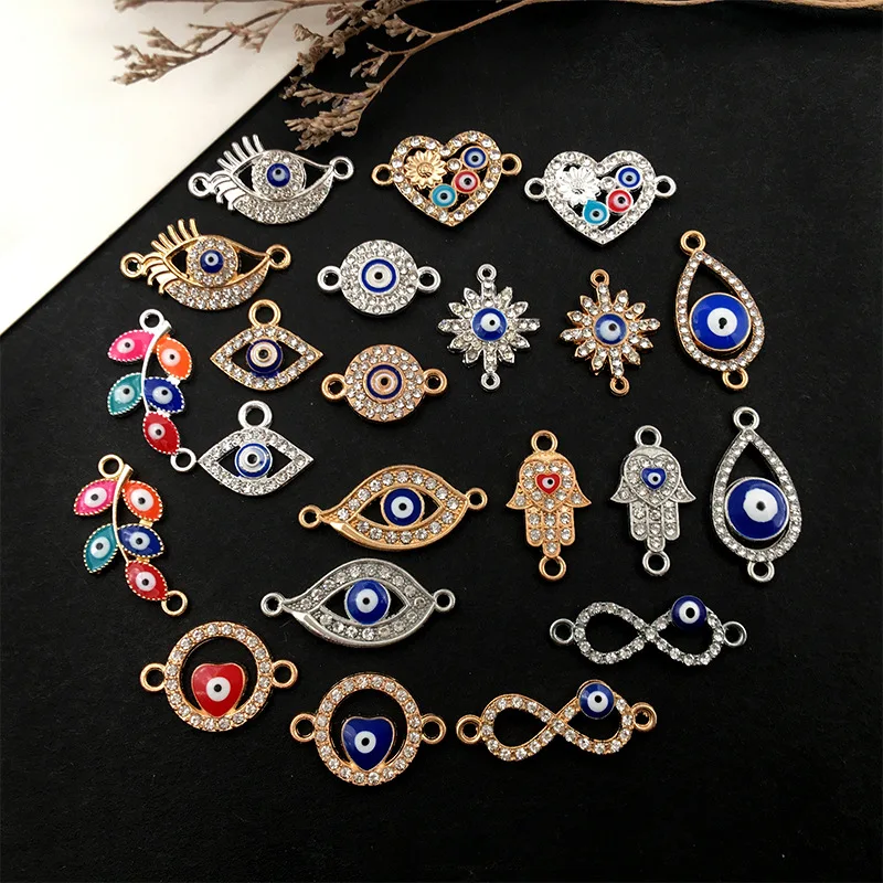 10Pcs Round Evil Eye Charms Jewelry Connector For Bracelet Necklace DIY Jewelry Making Supplies Amulet Accessories
