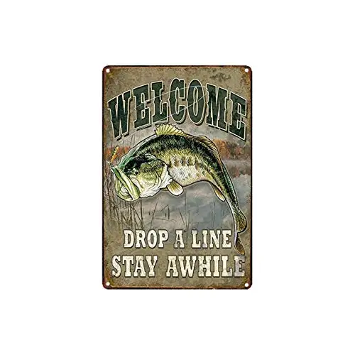 metal tin sign Welcome Fishing Poster Drop a line Bar Cafe Garage Wall Decor Retro Vintage 7.87 X 11.8 inch