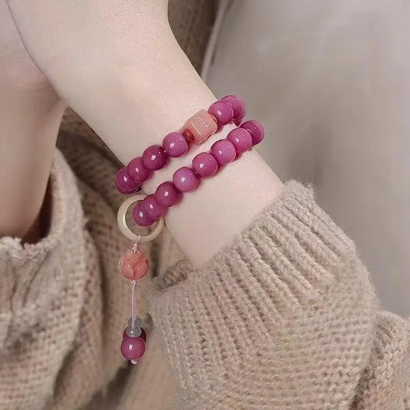 Chinese Style Purple Bodhi Double Circle Women's Handheld Bracelet Beads Cultural Play Bracelet Handmade Craft