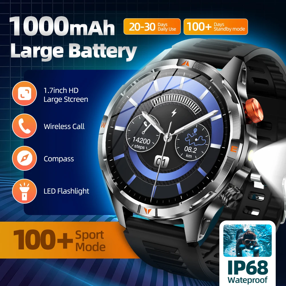 

Yoateo Смарт-часы 1000 мАч Батарея Bluetooth Вызов 100+ Спортивные режима Водонепроницаемый компас Фонарик Спорт на открытом воздухе Смарт-часы Мужчины