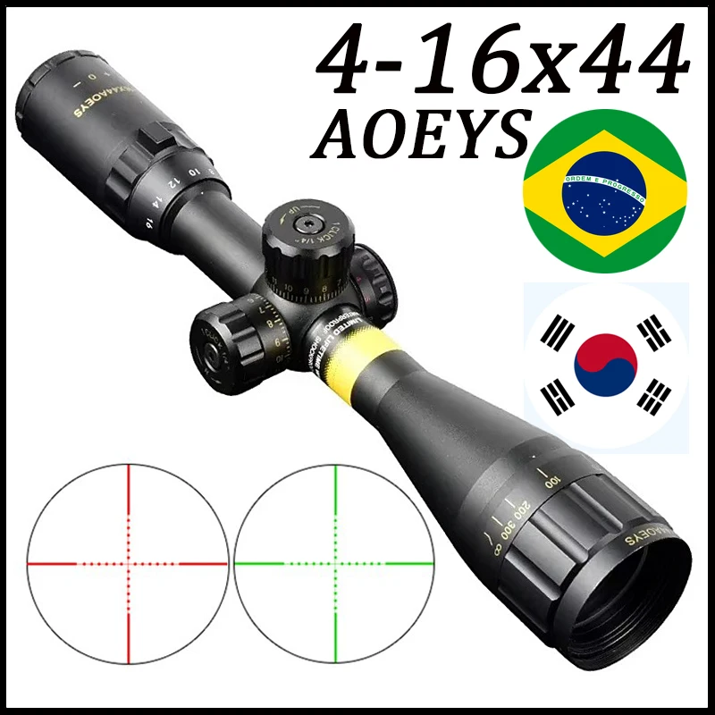 Tactical 4-16x44 AOEYS Adjustable Optic Green Red Cross Reticle Illuminated Sight Airsoft Gun Accessoirey Fit 11/20mm Rail Mount