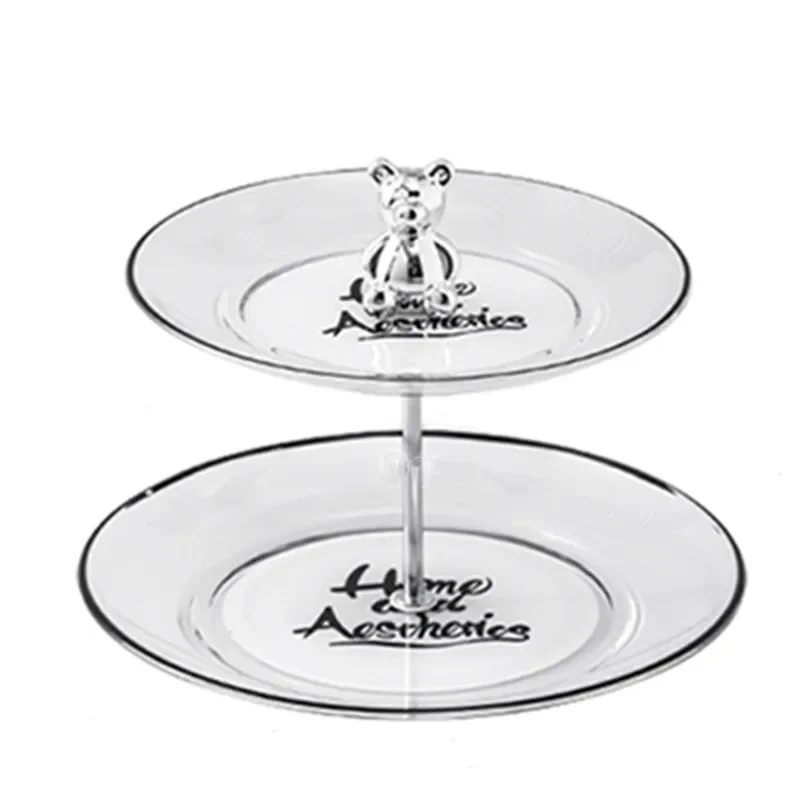 2 Layers of Glass Fruit Plate Bear Cake Afternoon Tea Dessert Snack European Home Decoration Tools