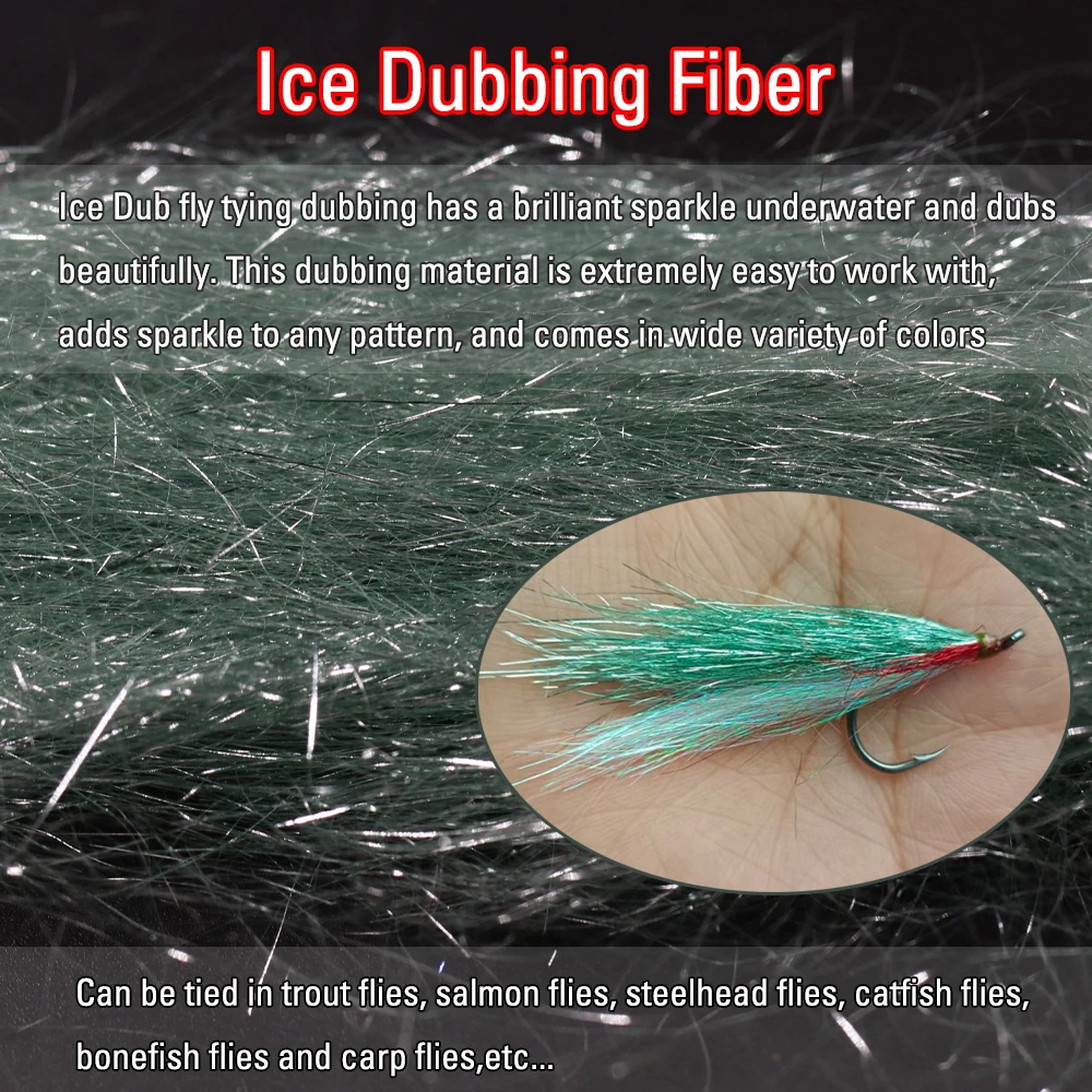 ICERIO 1Pack 6.5cm /8cm Long Ice Dubbing Fly Tying Material Flash Thin Ice Wing For  Streamers Baitfish Mnnow Saltwate Flies