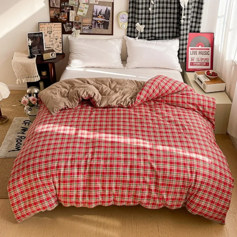 Striped plaid washable double-layer yarn single-product quilt cover, available in all seasons, soft and comfortable