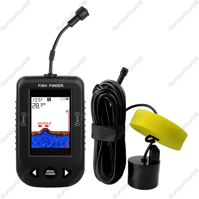 Portable Water Depth Sounder Temperature with Wire Sonar Sensor Transducer for Fishing Black