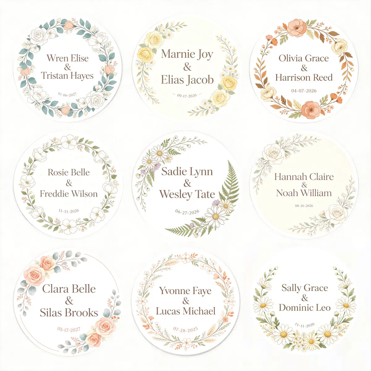 Custom Round Thank‑You Stickers 96 Pack | Personalized Name Date Labels for Wedding & Bridal Shower Favor Gifts