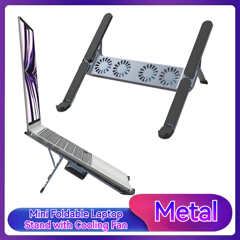 

Metal Foldable Laptop Stand with 4 Powerful Cooling Fans, Adjustable & Portable, Suitable for Macbook Pro Notebook Computers