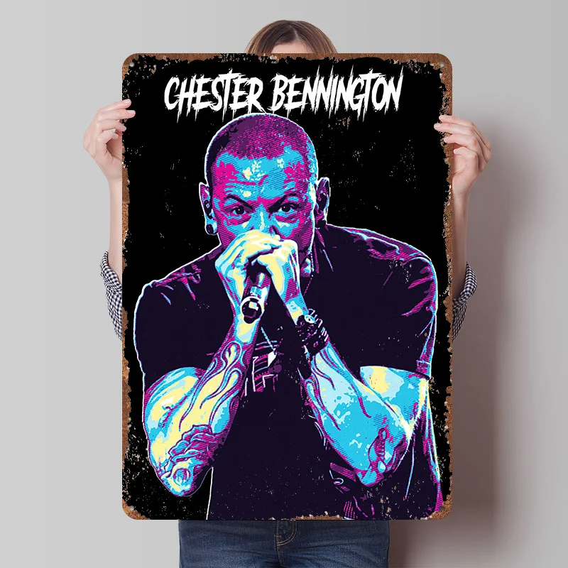 Chester Bennington Vocalist of Linkin Park Metal Poster Customized Wall Art Retro Vintage Tinplate Signs for Room Decor Men Home