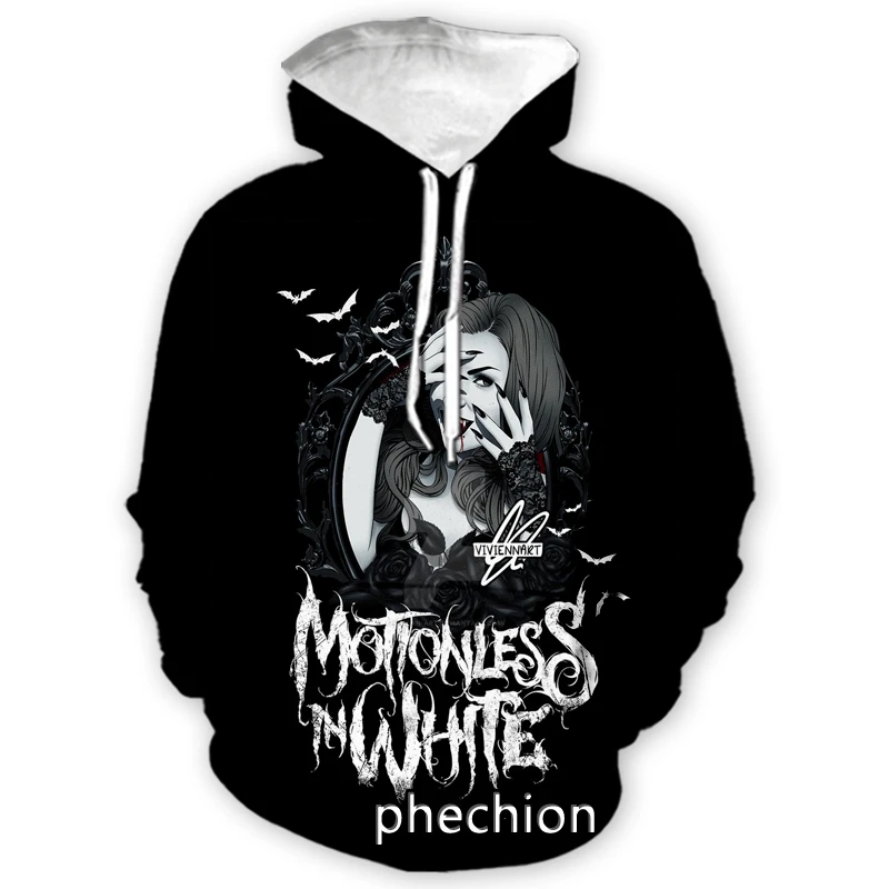 phechion New Fashion Men/Women Motionless In White 3D Print Casual Sweatshirt Hoodies Streetwear Men Loose Sport Hoodies H82