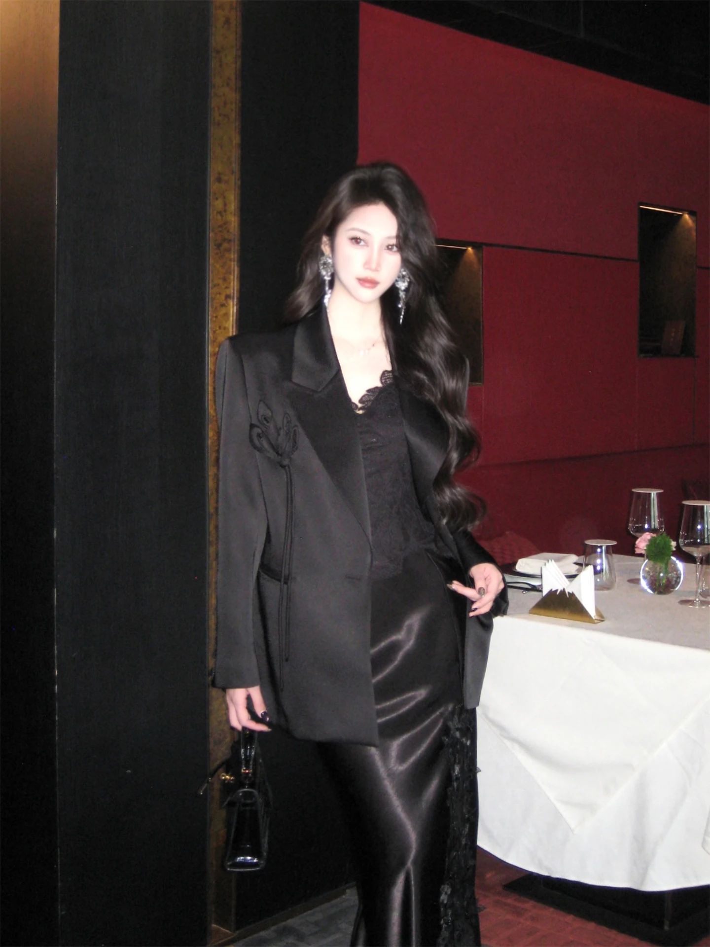 

Ele Bla 3D Flower Design Suit Jaet Women's Spring 2026 Faionable Casual Polyester Fiber Long Sve Coat