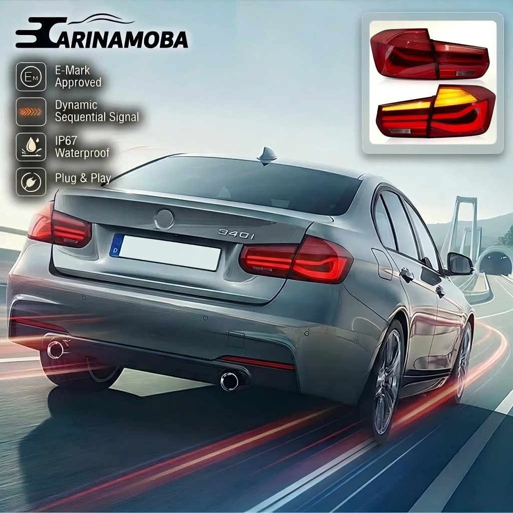 CARINAMOBA Fari posteriori a LED completi omologati E-Mark ECE per BMW Serie 3 F30 F35 Berlina 2013-2018 LHD | Coppia di fanali posteriori con indicatori dinamici sequenziali e luci diurne (DRL) di